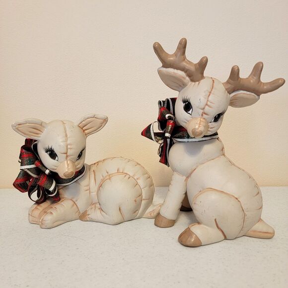 Vtg 80s Kimple Mold Christmas Ceramic Reindeer Figurines Hand Painted 2 - Picture 1 of 16